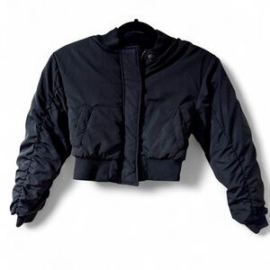 Girls Black Cropped Puffer Jacket